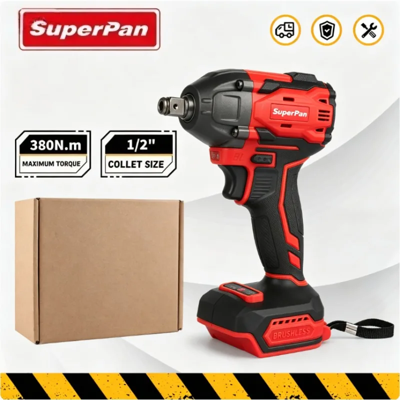 

SuperPan 380N.m Brushless Impact Wrench 1/2" Bare Tool Only (No Battery)，for DeWalt/Makita/Milwaukee Battery，Bare tool