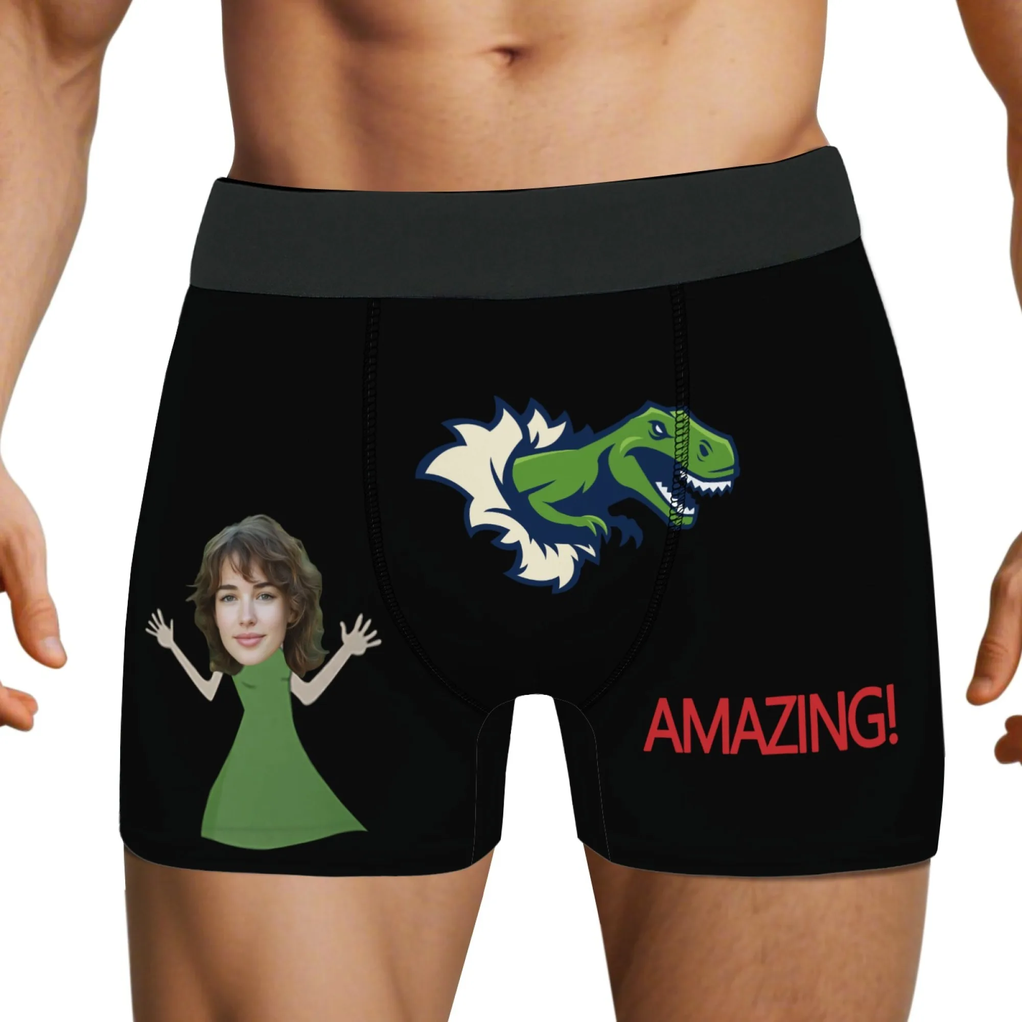 Novelty Dinosaur Custom Face Men's Boxer Briefs Pattern Personalized Print for Husband for Valentine's Day Memory Crazy Gifts