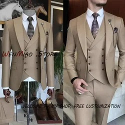 Traje de 3 piezas de Color champán para hombre, ropa de trabajo Formal de negocios, esmoquin para novio, vestido personalizado para fiesta de boda, traje elegante para hombre