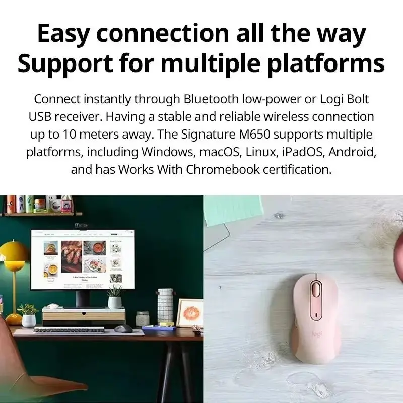 Oryginalna bezprzewodowa mysz Bluetooth Logitech M650 cicha mysz biurowa do laptopa do komputera/Mac/wielu urządzeń mysz praworęczna