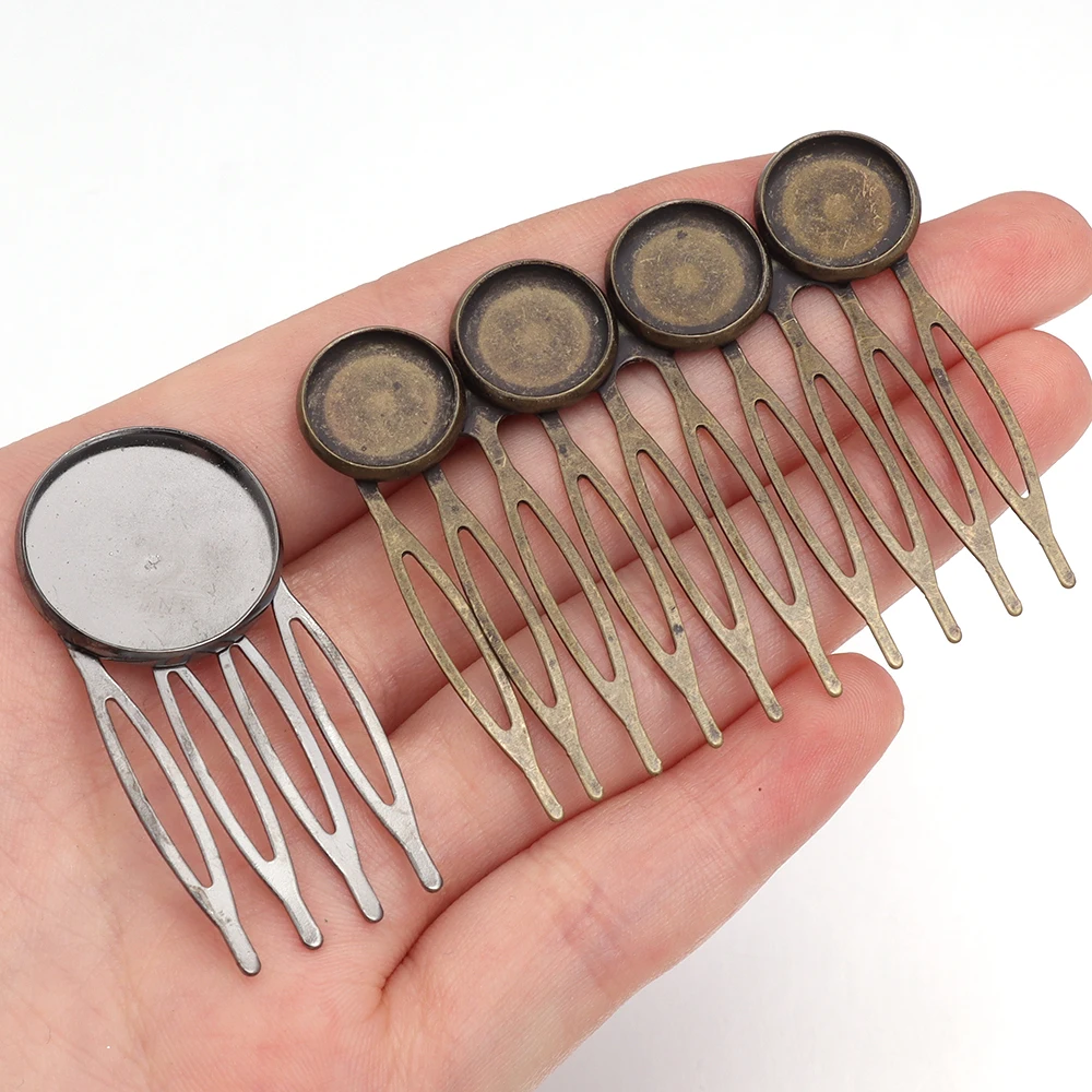 Lote de 5-10 piezas de base de metal floral para peineta o pinza de pelo, con 4/10 dientes, apta para cabujón o camafeo de 12/20mm, para joyería DIY de horquillas de boda para mujer