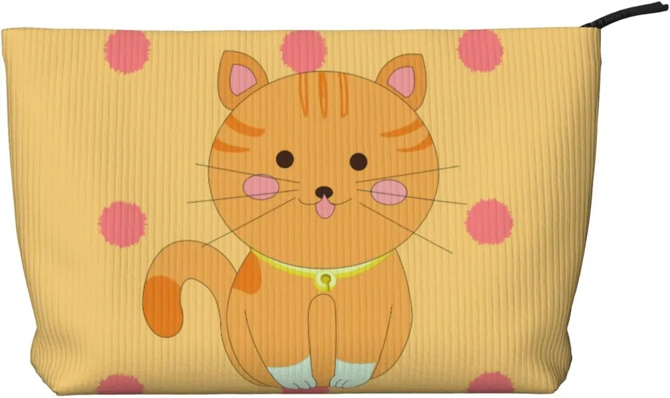 

cute cartoon kitten Corduroy cosmetic bag, suitable for travel and daily use, Sturdy Lining, Ensures Longevity