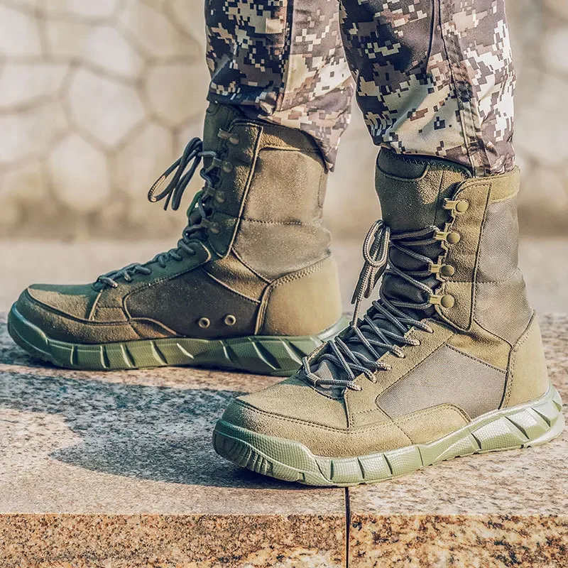 Men's Outdoor Desert Tactical Boots Army Green Ultralight Breathable Spring Autumn Hiking Training Shoes Combat Boots