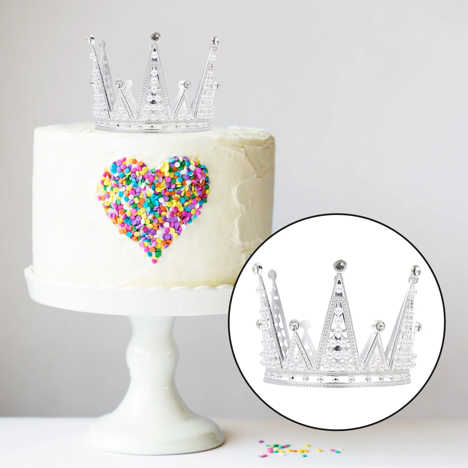 

Pearl Crown Birthday Cake Decoration Silver Alloy Pearl Decor Tiara Kids Party Photoshoot Baking Accessories Cake nament