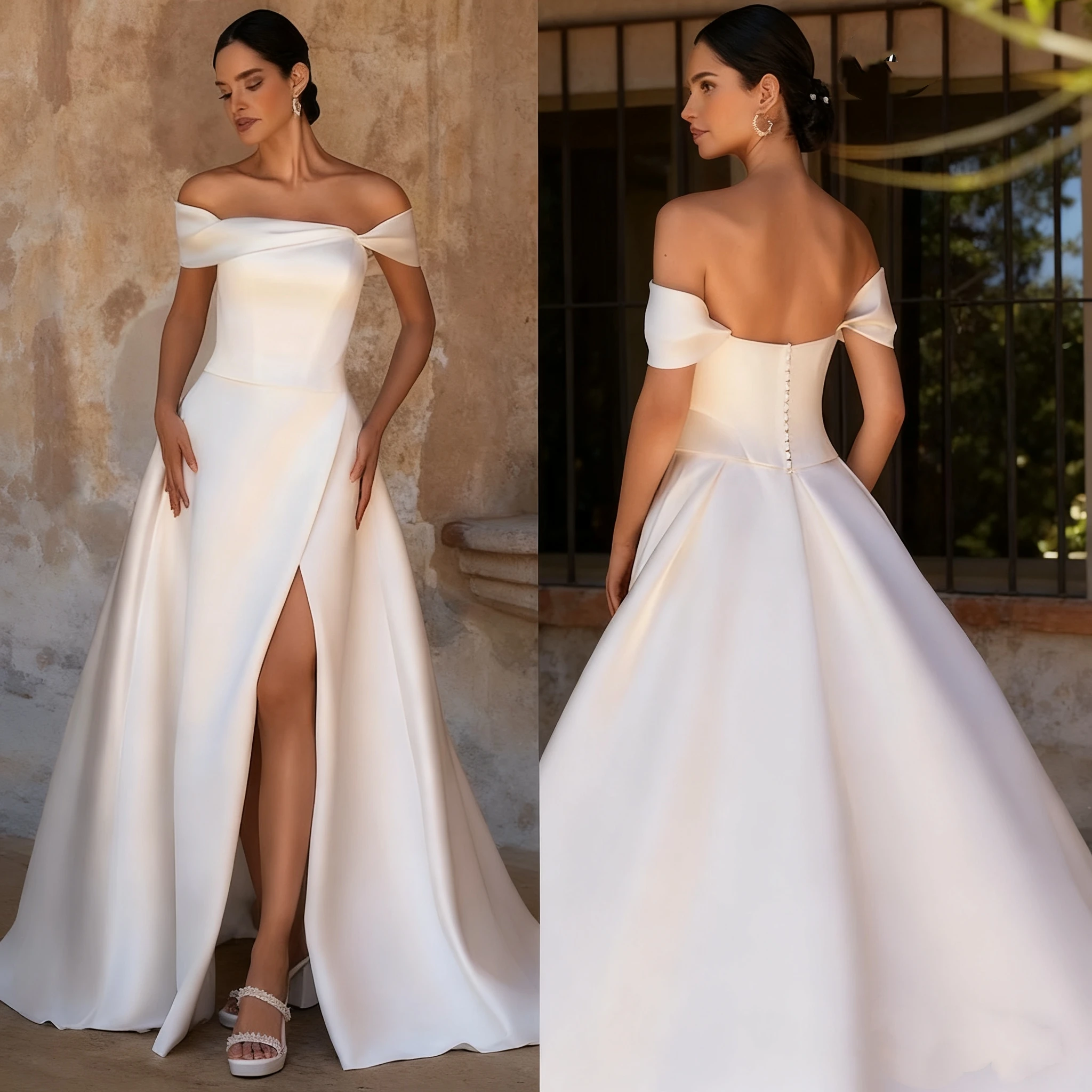 Vestidos de novia con tren, escote en forma de corazón, abertura lateral, personalizados a medir vestidos de novia hasta el suelo, vestidos de novia de satén elegantes