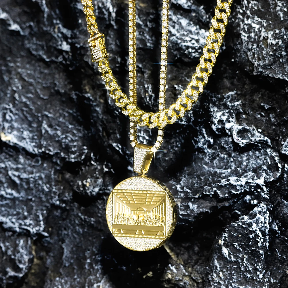 Hip Hop Punk Last Supper Medal Pendant Necklace Set Men Women Stylish Pendant+Cuban Chain+Tennis Chain Stylish Jewelry Set Gift