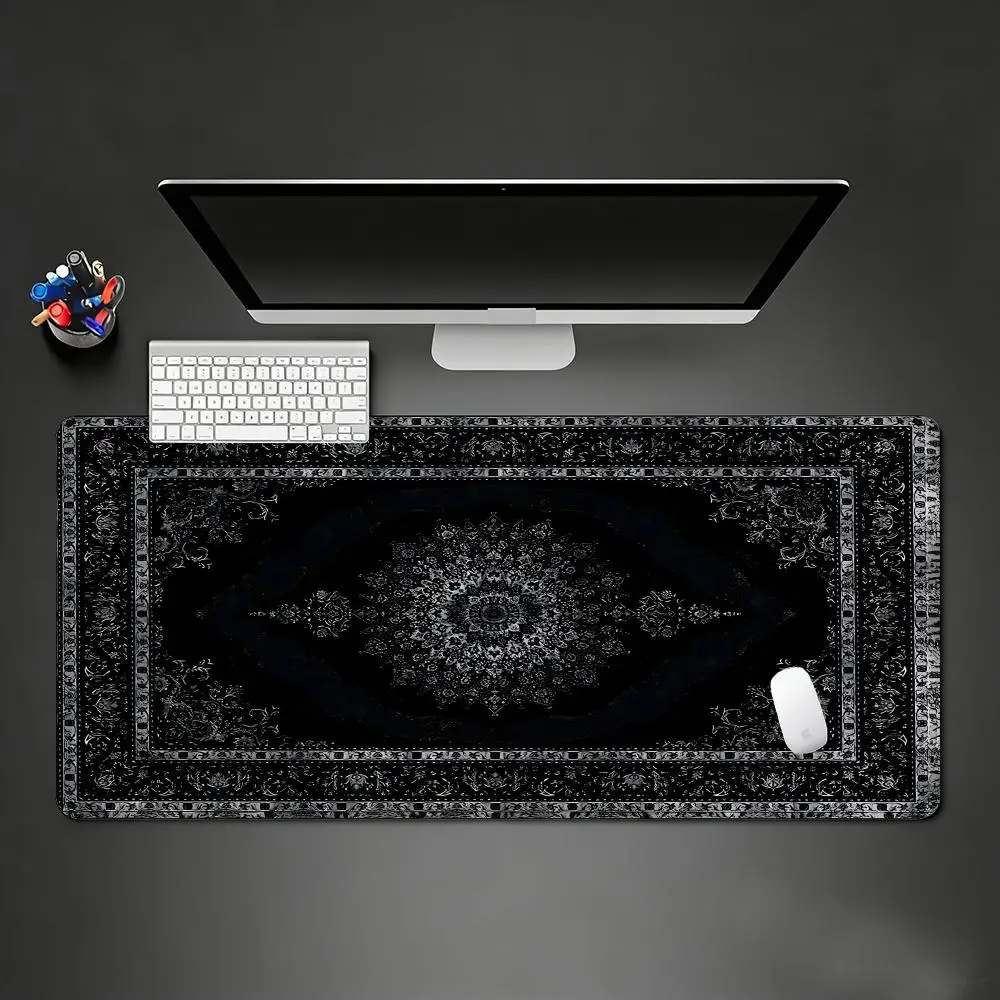 Extra Large Extended Gaming Mouse Pad Black White Mandala Non-Slip Desk Mat Vintage Keyboard Pad for PC Gamer Office Mousepad