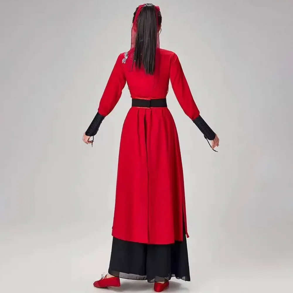 الصينية الووشو السيف الرقص النساء الملابس الرجعية Hanfu ارتداء Emei Sect المرأة الكونغ فو فرقة التنين الزي التقليدي