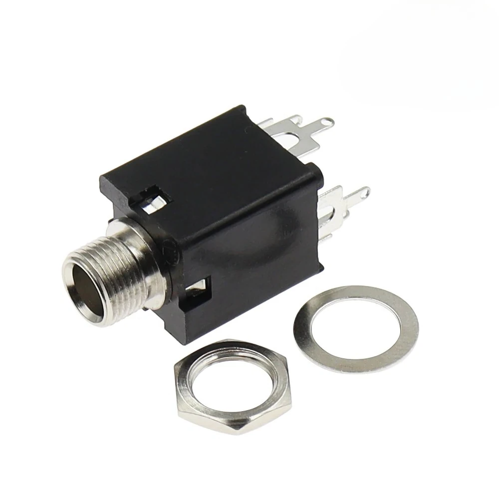 100PCS PJ-612 6.35mm Audio Jack Socket 5Pin Connector with Screw Nut Panel Mount for Amplifier Guitar Audio DIY