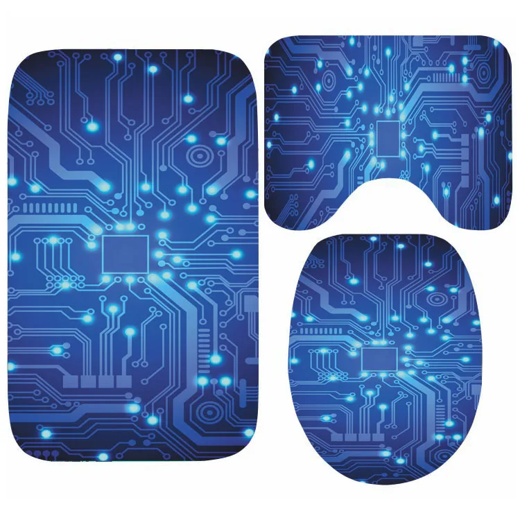 New Novelty Circuit Board Floor Mat for Toilet PC Circuit Board Print Bathroom Bath Mat Rug Carpet 3PCS Shower Mats for Engineer
