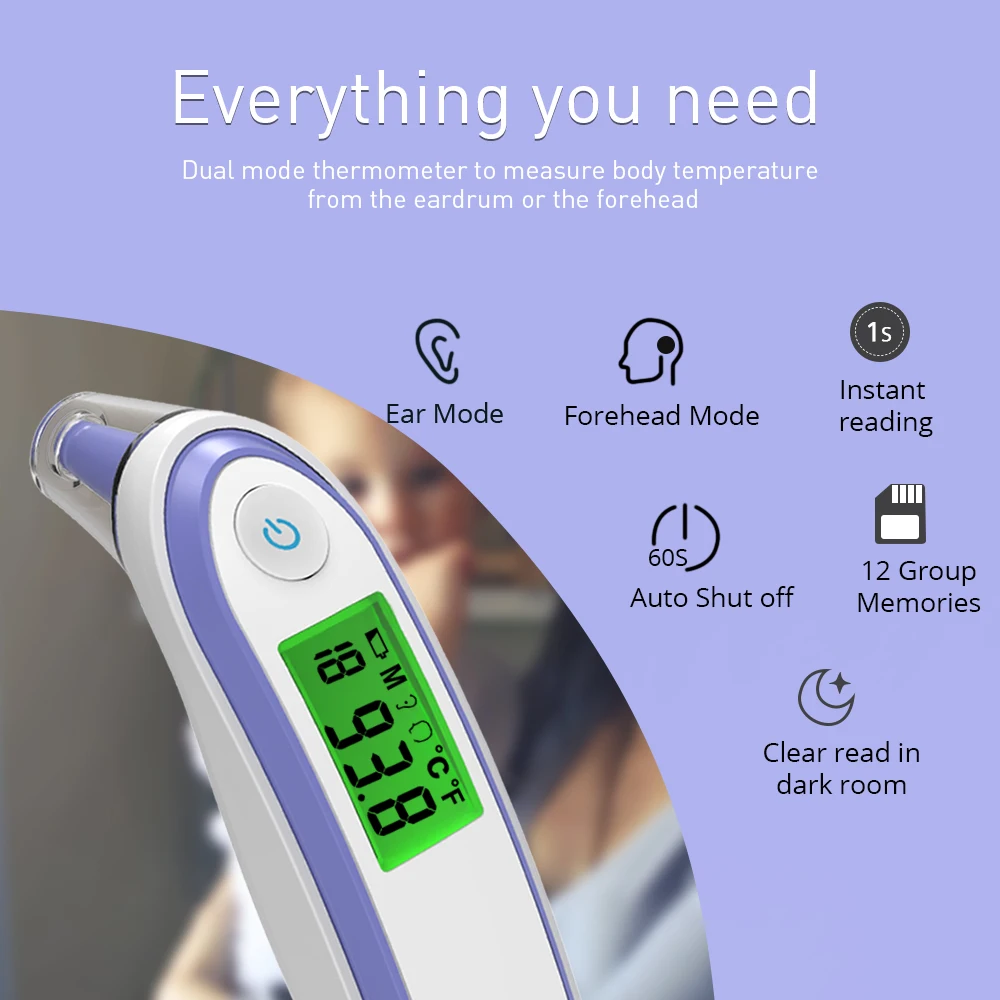 ThermometerMedical Infrared Digital Forehead Thermometer Non Contact Body Temperature Measurement Ear Thermometer for Baby Adult