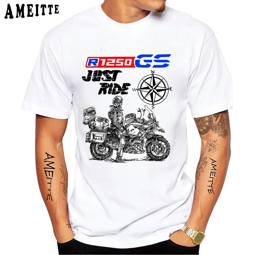 GS Adventure style Drive The Classic Motorcycle R 1250 GS Print T-Shirt Summer Men Short Sleeve White Casual Tops Boy Tees