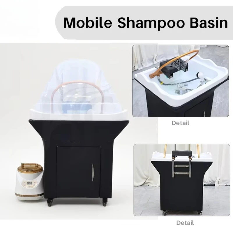 Movable Head Therapy Shampoo Bed Water Circulation Steam Shampoo Basin with Beauty Bed Beauty Salon Dedicated
