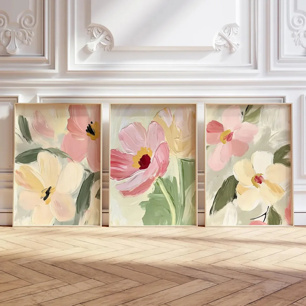 3er-Set Rahmenlose Wildblumen Botanische Wandkunst Poster Leinwanddruck Abstrakte Florale Cottagecore Deko-Gemälde
