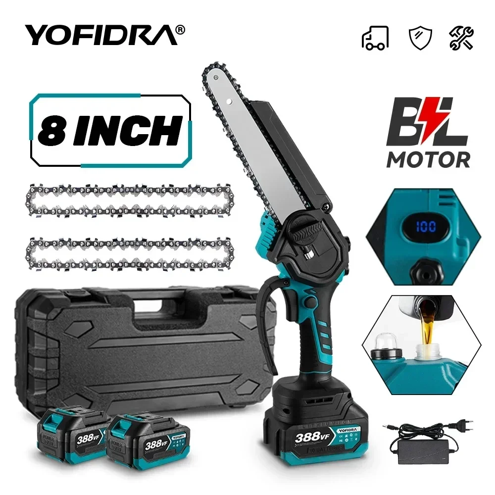 Yofidra-Tronçonneuse électrique sans balais avec microphone, outil de scie de coupe de jardin aste, exploitation forestière, batterie Makita 18V, 8\