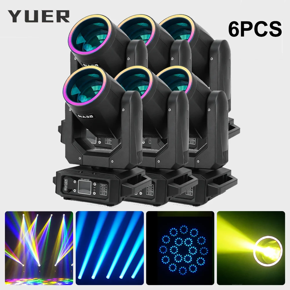 

6pcs 200W LED Beam Moving head light with SMD ring Rainbow effect stage light DMX512 control for DJ Disco party bar club wedding