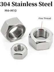 M4 M5 M6 M8 M10 DIN934 Fine Thread Hexagon Nuts 304 Stainless Steel Nut  Pitch 0.5/0.75/1.0mm