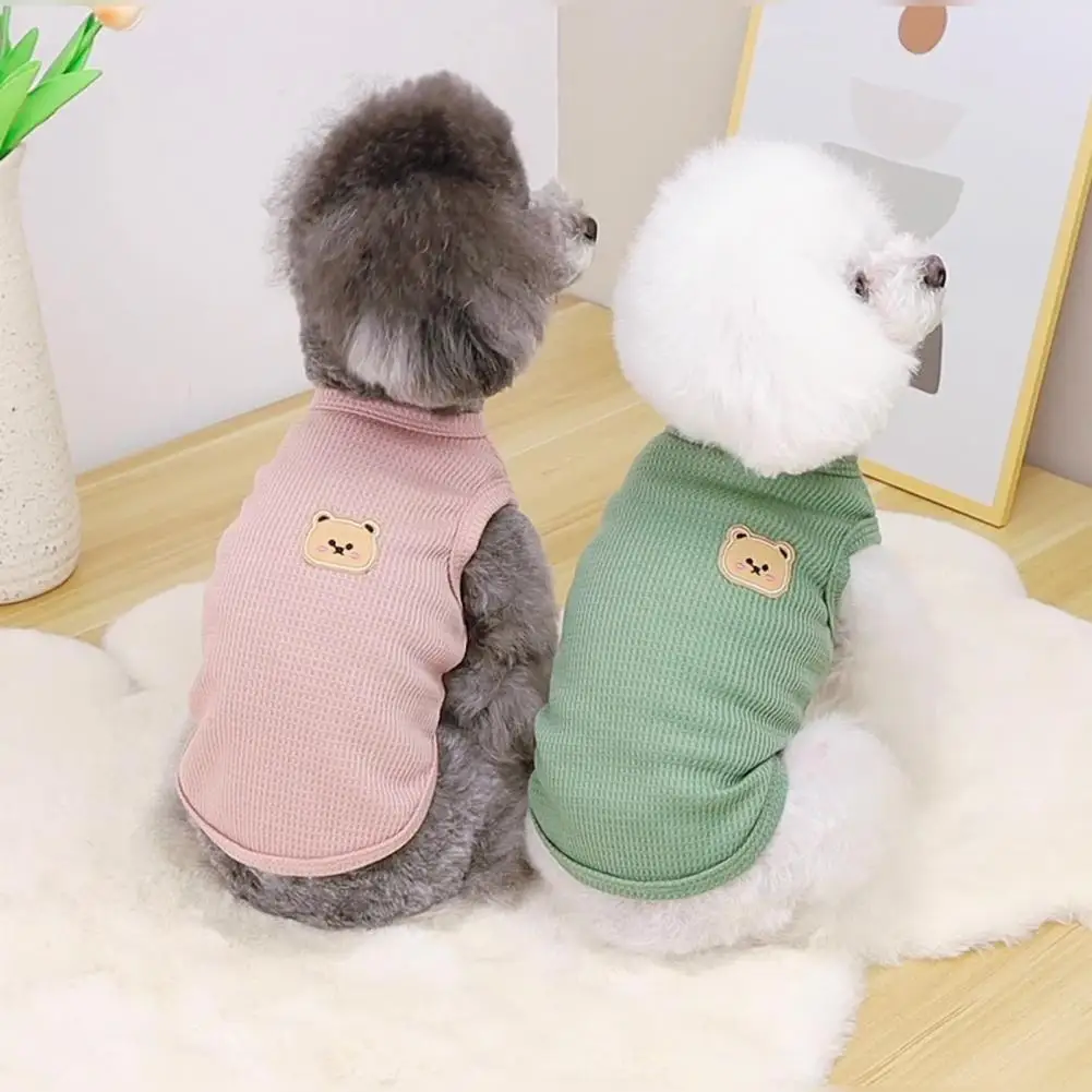 Pet T-shirt Casual Round Neck Solid Color Cute Bear Pattern Dog Cat Vest for Spring