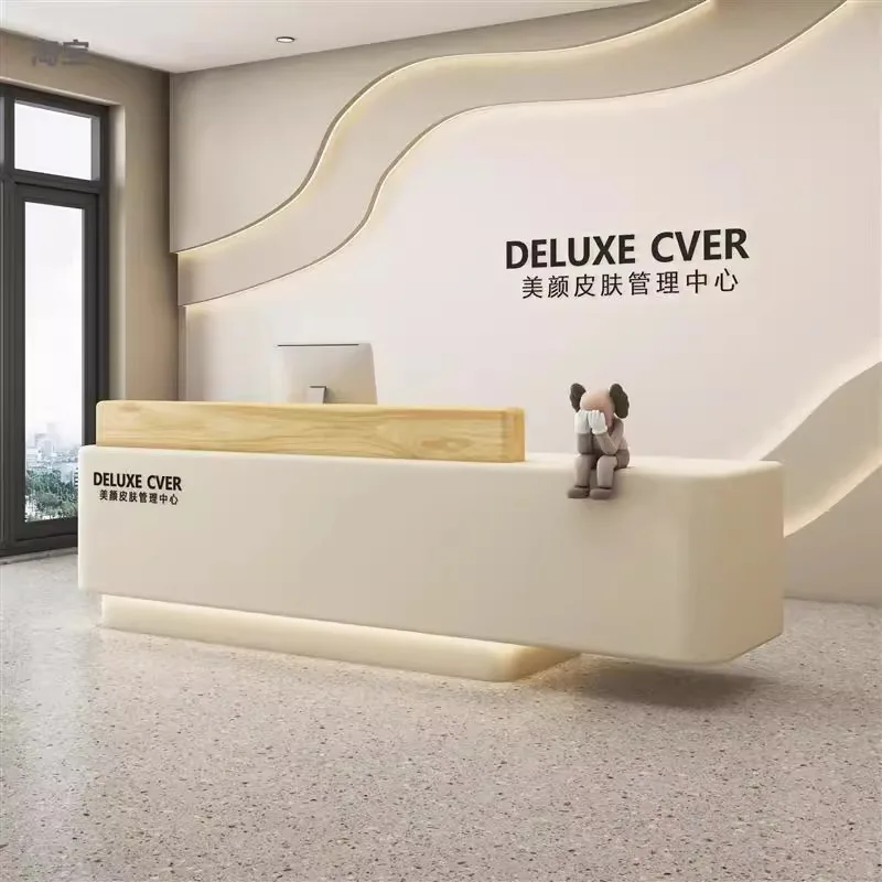 Simple modern beauty salon nurse station front desk curved clothing store bar table checkout page training institution