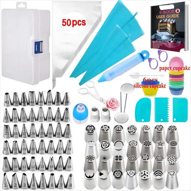 

167PCs Piping Tip Set Cake Decorating Nozzle Russian Piping Nozzle Mouth Muffin Cup Piping Bag Spatula Kitchen Tools Kit