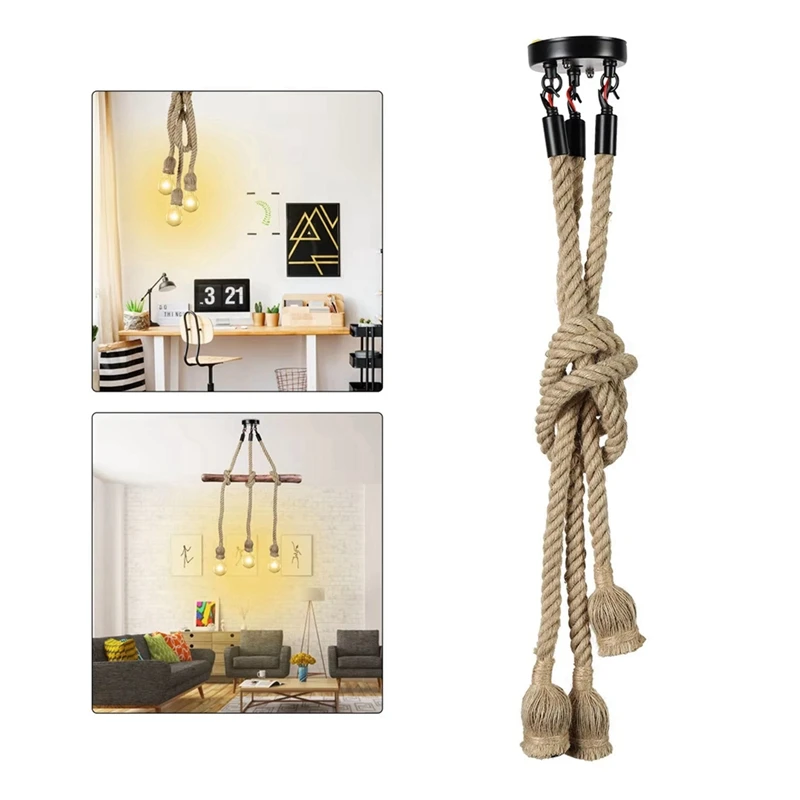 ABKP-1M Lampadario industriale a 3 teste a LED Lampada da soffitto retrò in corda di canapa Decorazioni per la casa Lampade a sospensione senza luce
