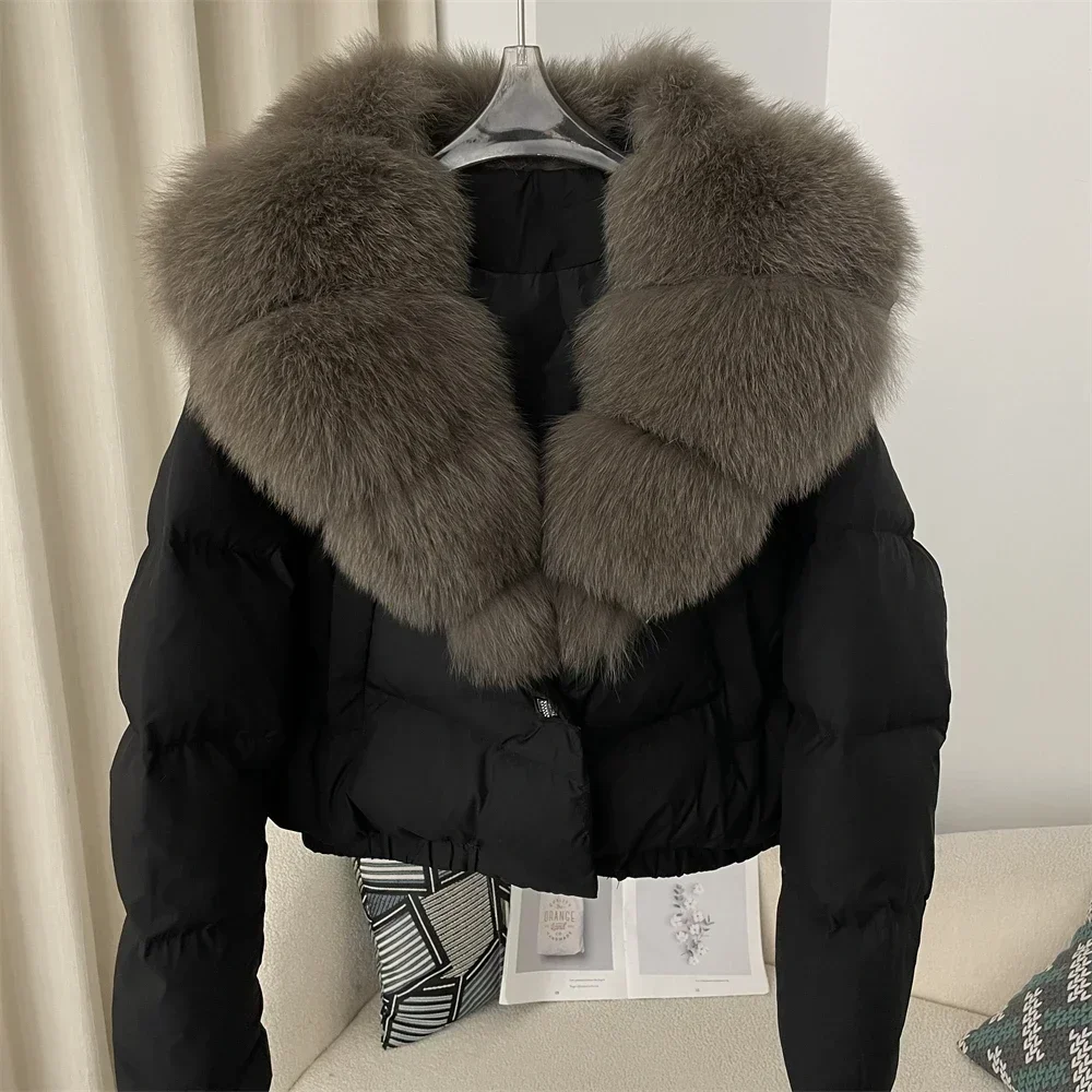 Real Fox Fur Jacket Detachable Women Short Puffer Jacket Thick New Big Natural Autumn Winter Female White Duck Down Coat Feather