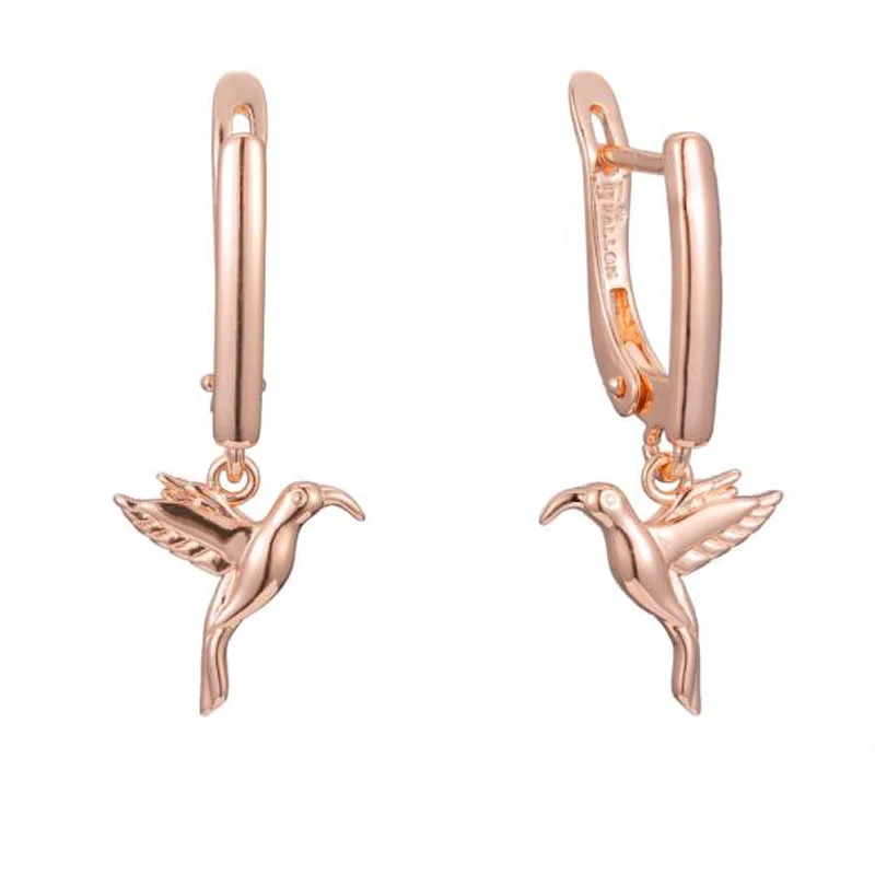 FJ Women Beauty 585 Rose Gold Color Fly Bird Jewelry Drop Earrings