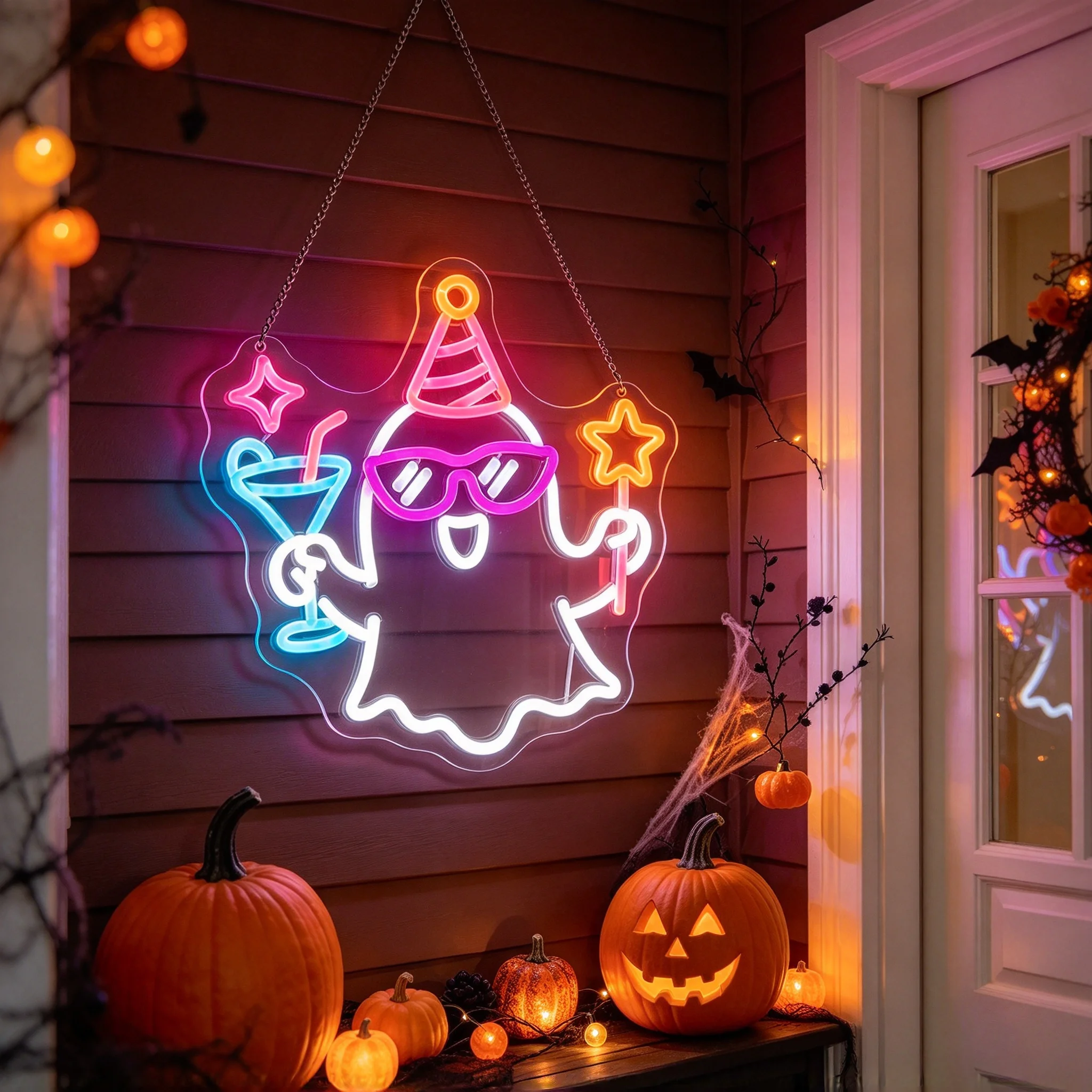 1Halloween funny ghost wall decoration light LED acrylic luminous light board dimming switch button Halloween decoration