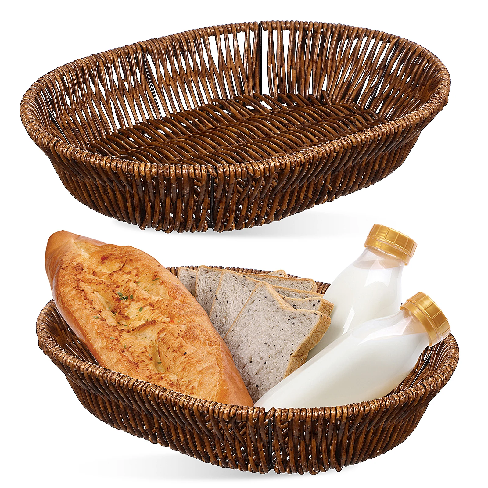 

2 Pcs Wicker PP Rattan Baskets H Woven Basket Woven Storage Tray Kitchen Fruit Vegetable Display Decorative Baskets