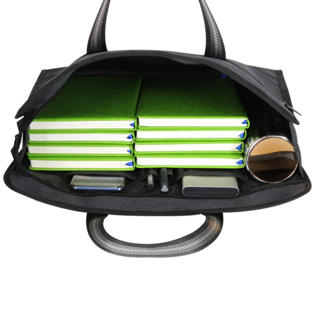 

Professional Black Document Bag Multi-Tier File Storage Tote with Zipper Closure Portable File Organizer for Business Meetings