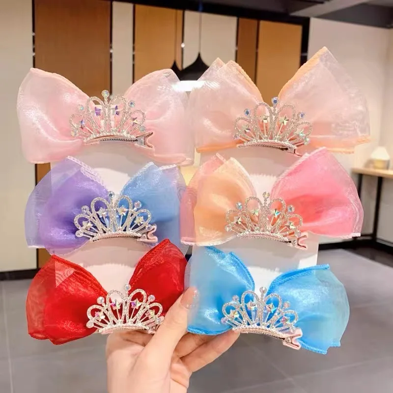 Children\'s Hair Accessories Princess Korean Crown Little Girl Hair Clip Red Three Dimensional Bow  baby headbands for girls