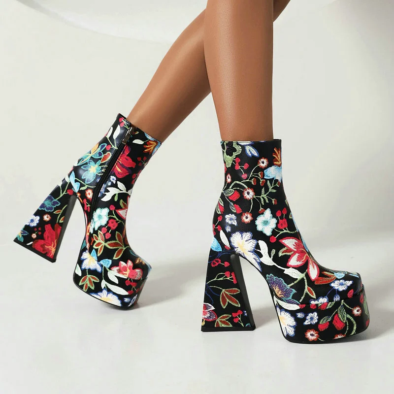 

Женские ботильоны на платформе, короткие ботинки из искусственной кожи на толстом высоком каблуке, с квадратным носком, на молнии, большие размеры, 2023