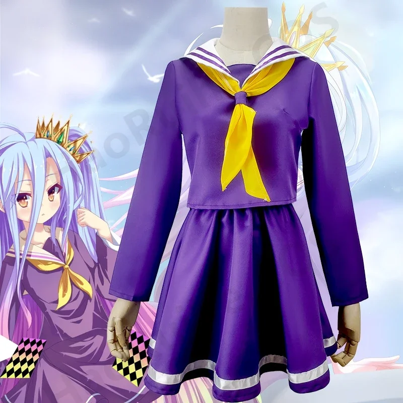 Anime No game no life cosplay Shiro costume halloween women clothes carival dress wigs sailor suit Japanese school uniform