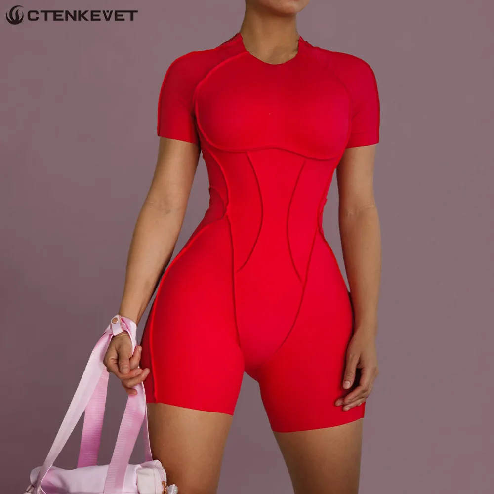 

Ctenkevet Stereoscopic Line One-Piece Yoga Wear Women Backless Jumpsuit Female Gym Shorts Sportswear Sport Outfit For Woman