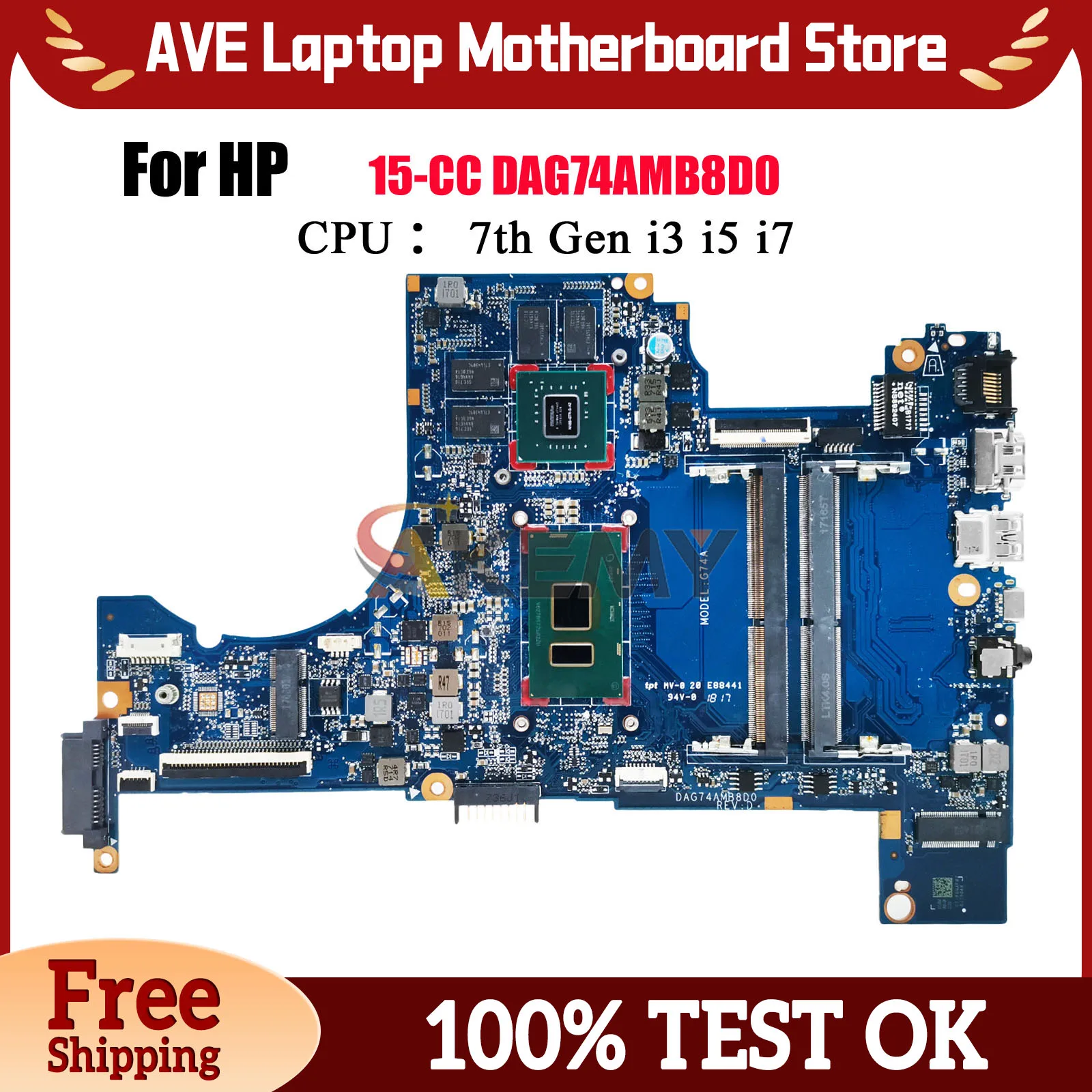 

DAG74AMB8D0 For HP Pavilion 15-CC Laptop Motherboard With i5 i7 7th Gen CPU 940MX GPU 926278-601 926281-601 Tested OK