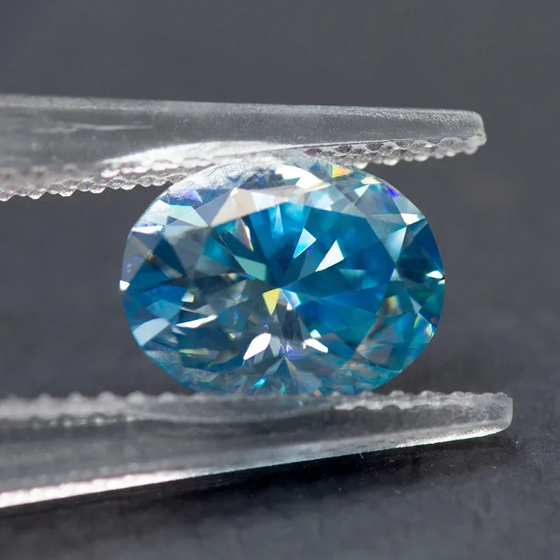 Moissanite Stone Sea Blue Color Oval Cut VVS1 with GRA Certificate for Gemstone Charms Beads Top Jewelry Making Materials