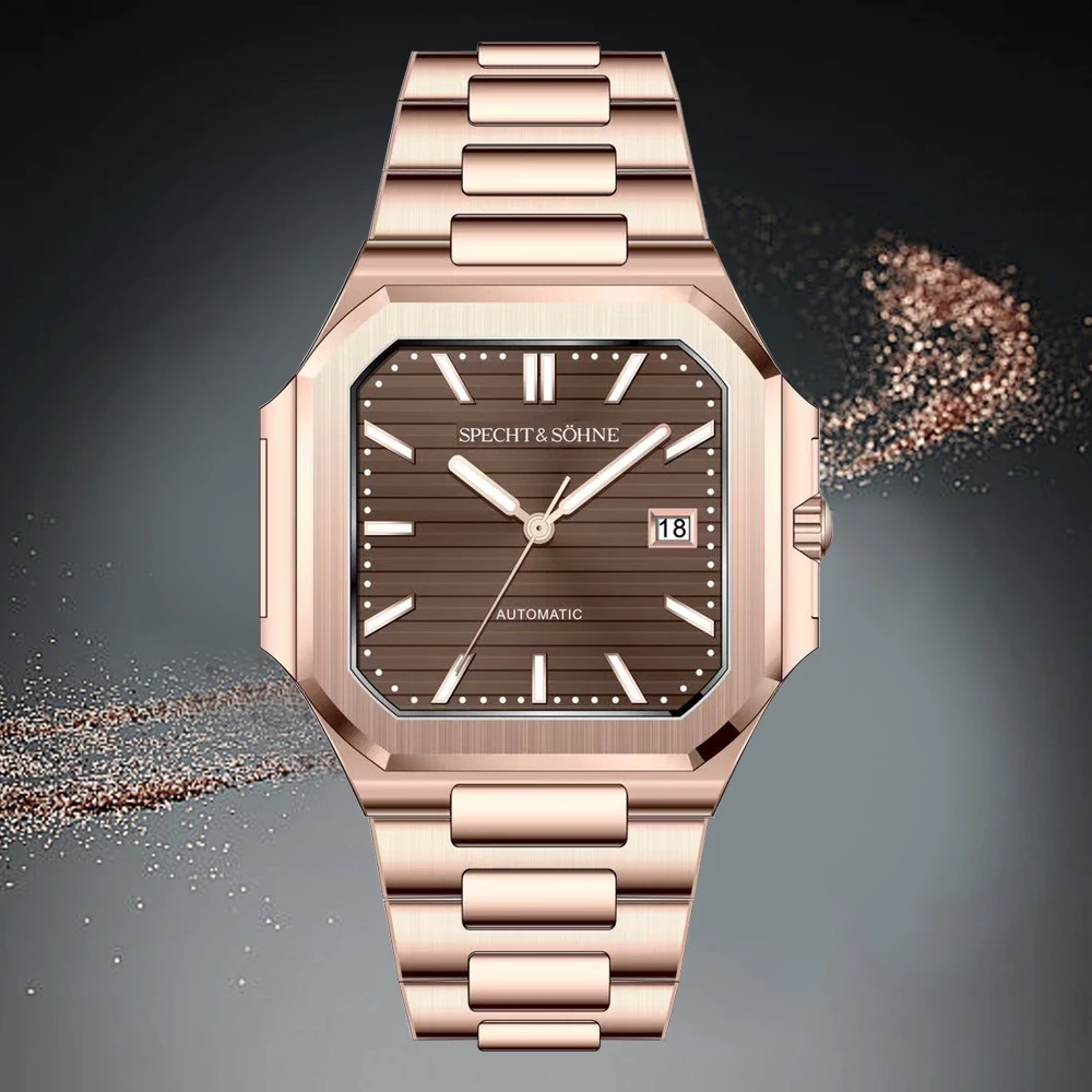 2025 Specht & Söhne 41MM Square Cubic 5711 Men's Watch Mechanical Watches Rose Gold Stainless Steel Sapphire Crystal Waterproof