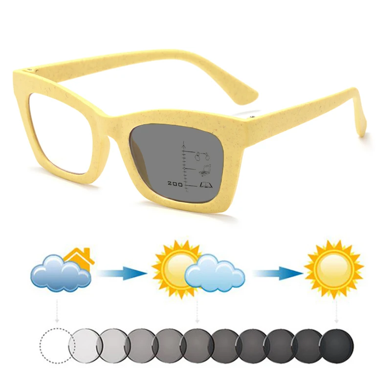 

Hot Straw Frame Women Photochromic Progressive Hyperopia Sunglasses Men Reading Sunnies Spectacle Presbyopia Dark Glasses Shades