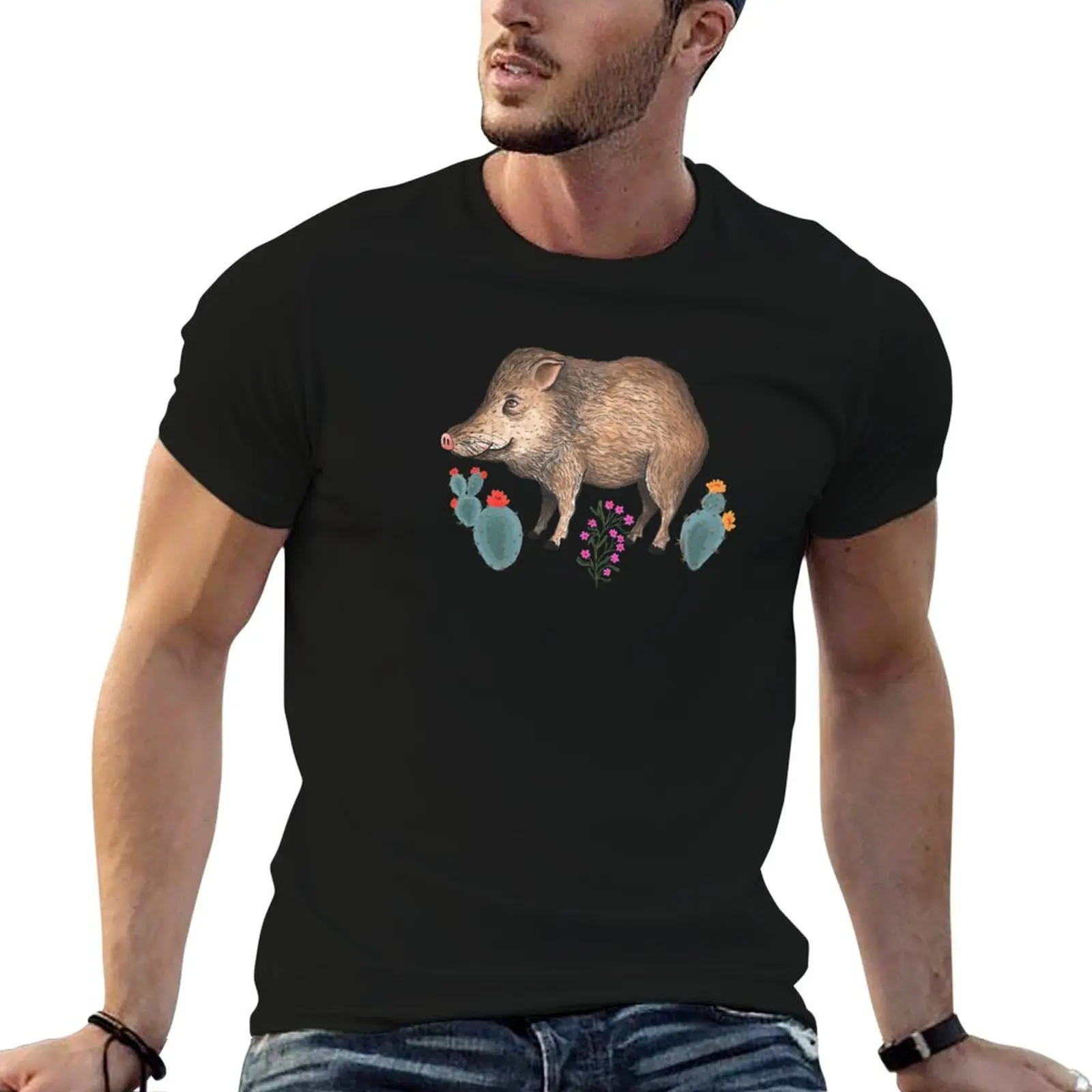 Javalina in Cactus Flowers T-Shirt Plus Size Gym Sports T-Shirt