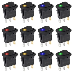 12Pcs Rocker Switch Toggle 12v SPST 3 Pins 2 Position ON/Off Blue LED Light Illuminated Boat Switch