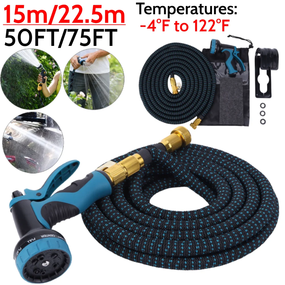 50FT/75FT Expandable Garden Hose with Spray Nozzle 3 -Layer Latex Core Expandable Flexible Water Hose for Watering Washing