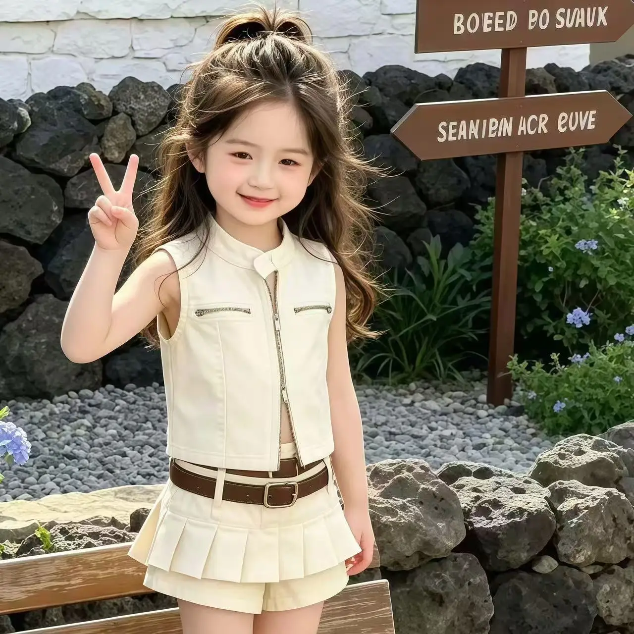 2026 New Summer Utility Style Two Piece Set For Baby GirlsTrendy Fashion Tank Top Matching Pleated Skort Kids 90-140CM