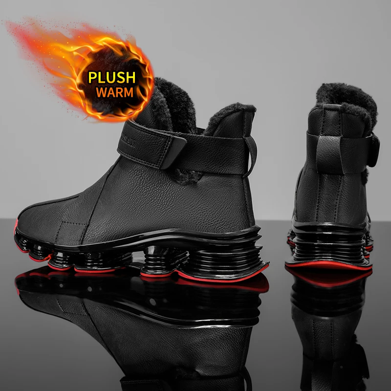 Men's Winter Boots Warm Waterproof Non-Slip Plush Sneakers Shoes - Winter Slippers Male Tenis Boots
