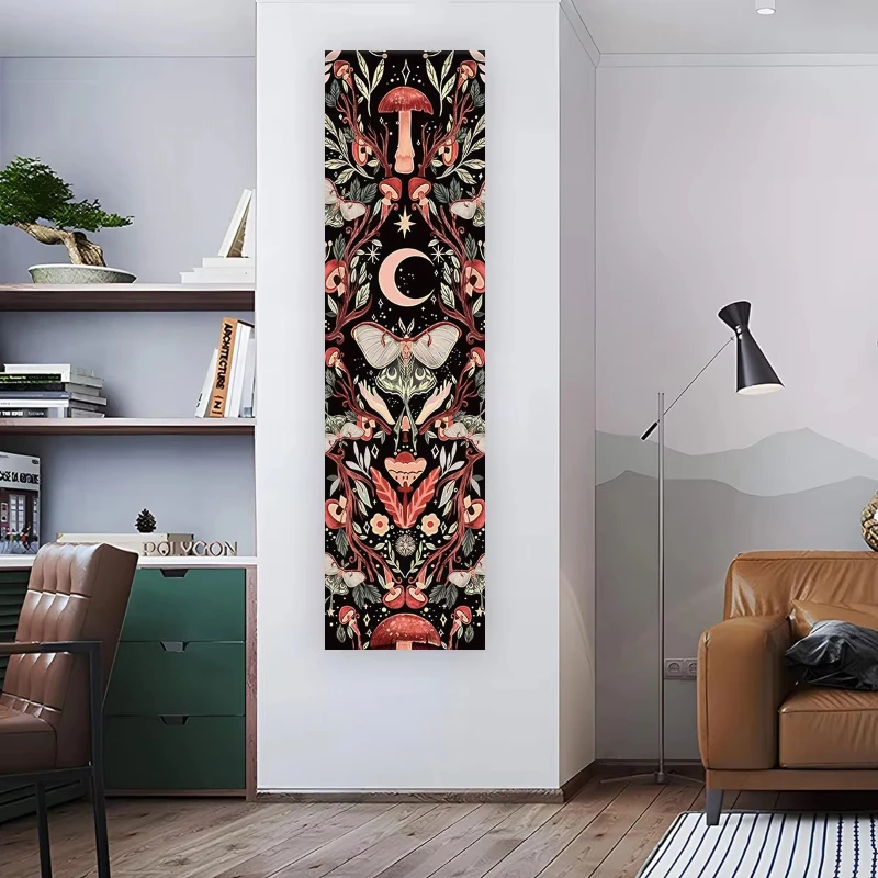 VIKAMA Moth Mushroom Moon Botanical Vertical Tapestry Bohemian Witchy Nature Wall Hanging for Bedroom Home Decor