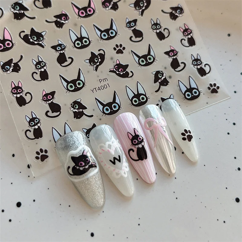 3D Cartoon Cat Nail Stickers Black Cat Decals Fishbone Cat Claws Nail Stickers Cute Nail DecorationDIY Manicure Salon