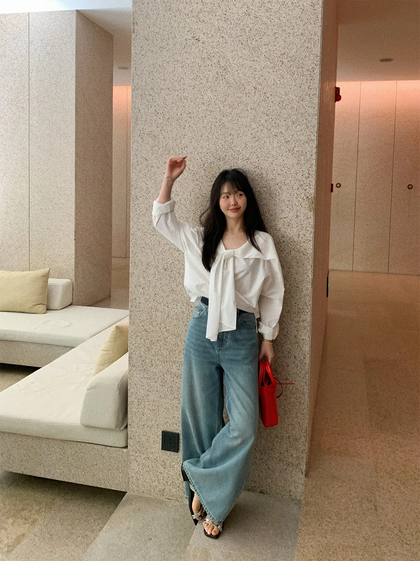 

Белая рубашка с V-образным вырезом и завязками для похудения, женская, в корейском стиле, свободного кроя, весенняя, с длинным рукавом, из смесовой ткани Rylee, для повседневной носки