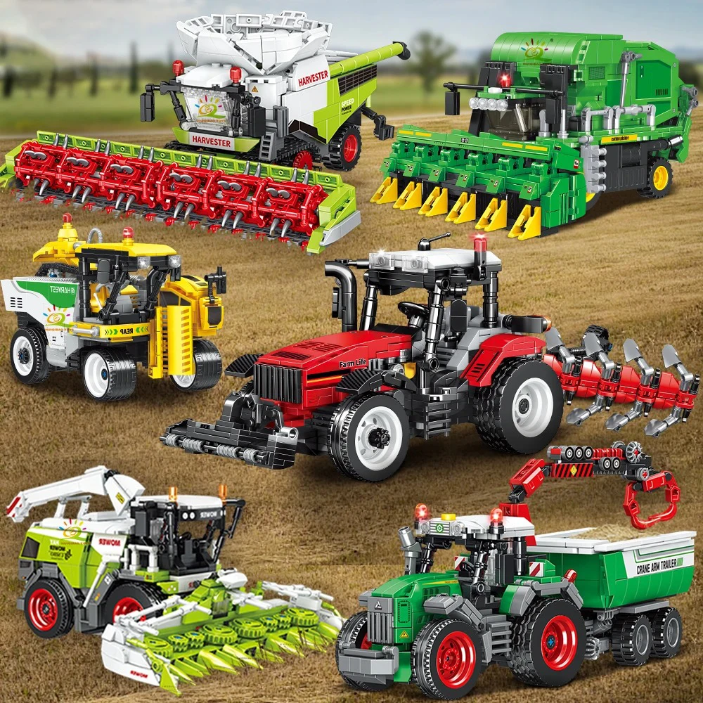 

Farmer Truck model Building Block Tractor Cultivator Harvester Vehicle MOC Car Brick City Construction Toy For Children