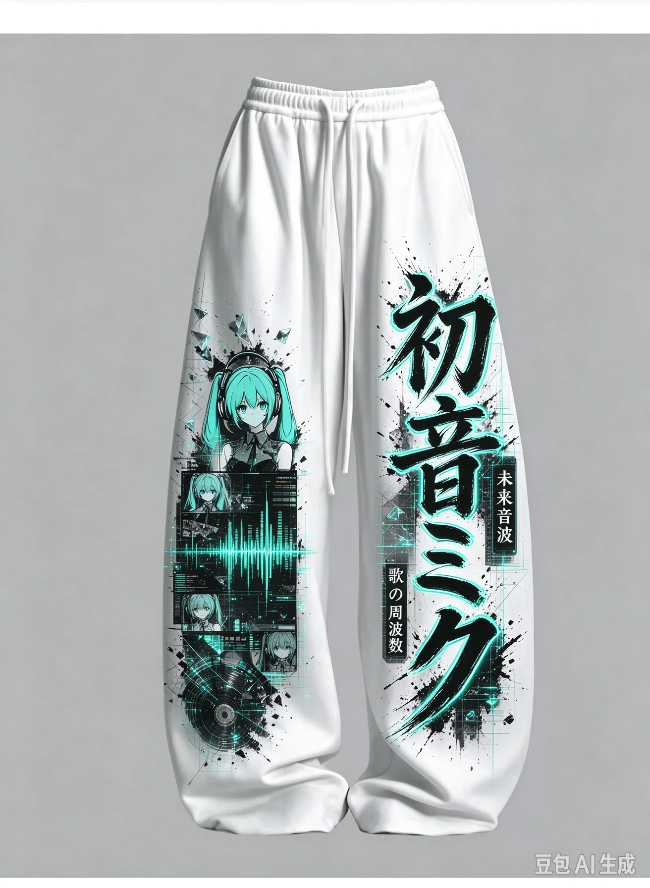 New Animation Hatsune Miku Splash Ink Printed Wide Leg Pants Sweet Cool Men and Women's Same Animation Casual Pants