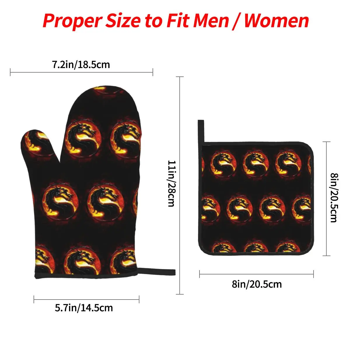 Mortal Kombat Oven Mitts and Pot Holder Sets of 4 for Baking Kitchen Cooking BBQ Resistant Non-Slip Gloves