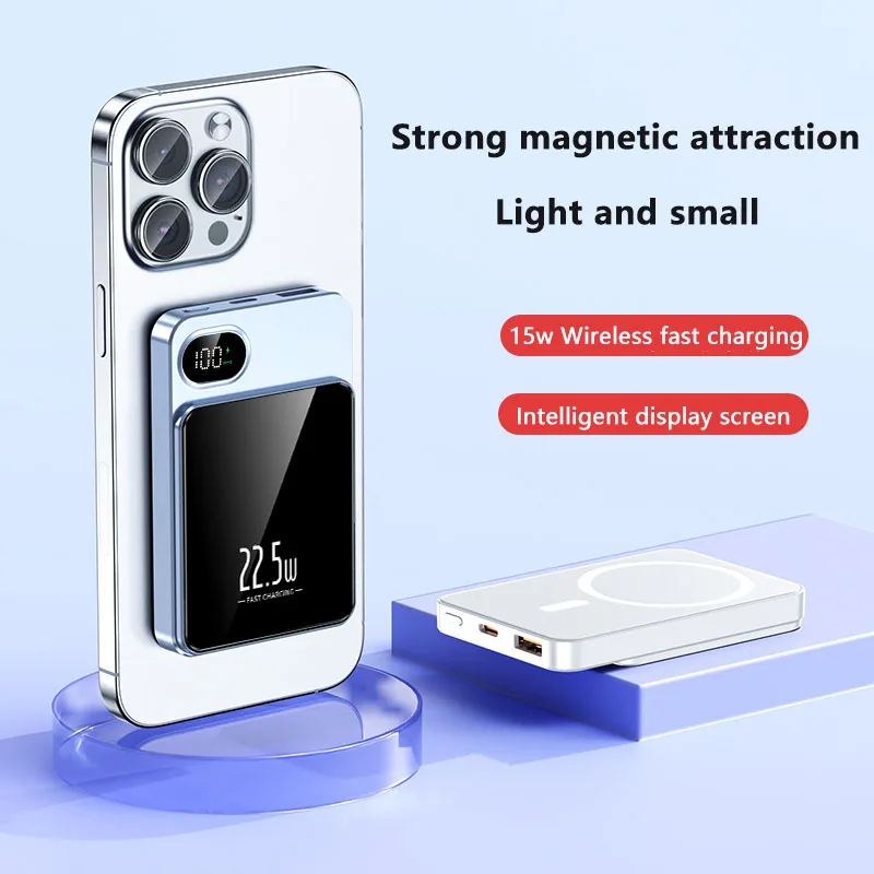 Portable 5000mAh Wireless Power Bank: Display, Smart Chip, Safety & Stability, Rapid Charge, Multiple Colors